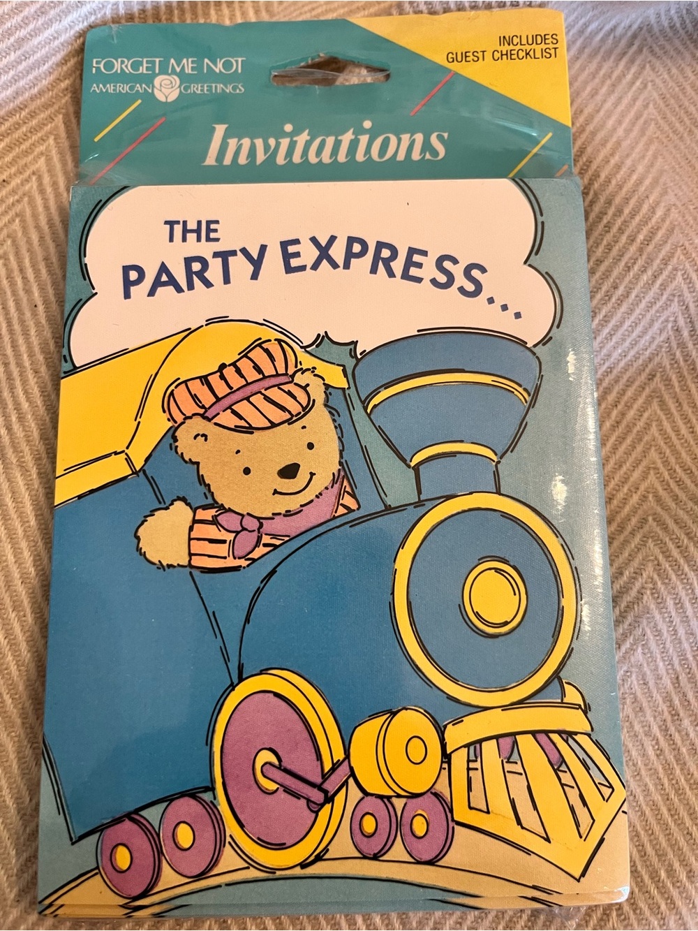 Vtg  American Greetings Childrens Teddy Bear(train) Party Invitations NIP Set 8